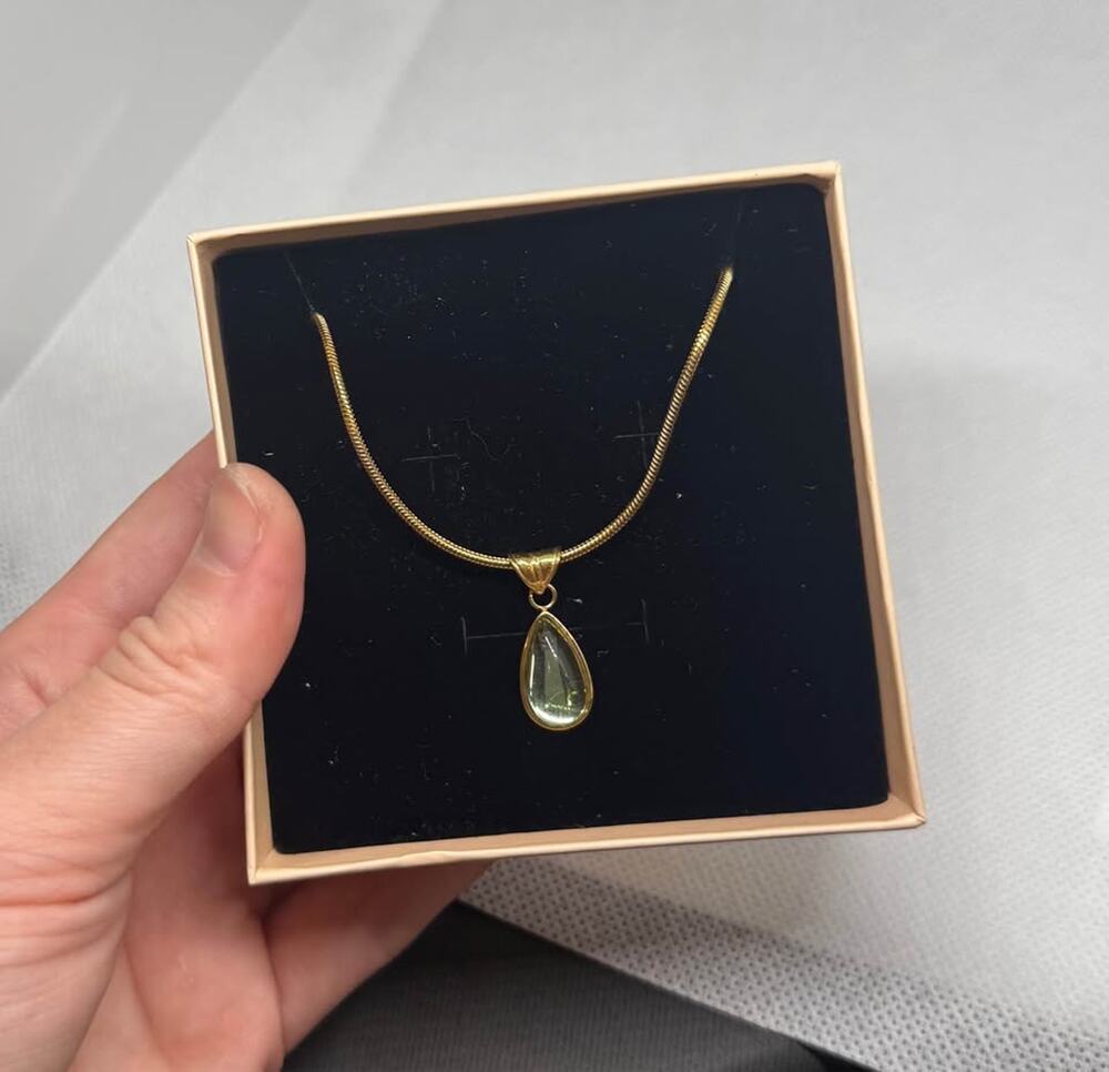 Stainless Steel Green Teardrop Pendant Necklace